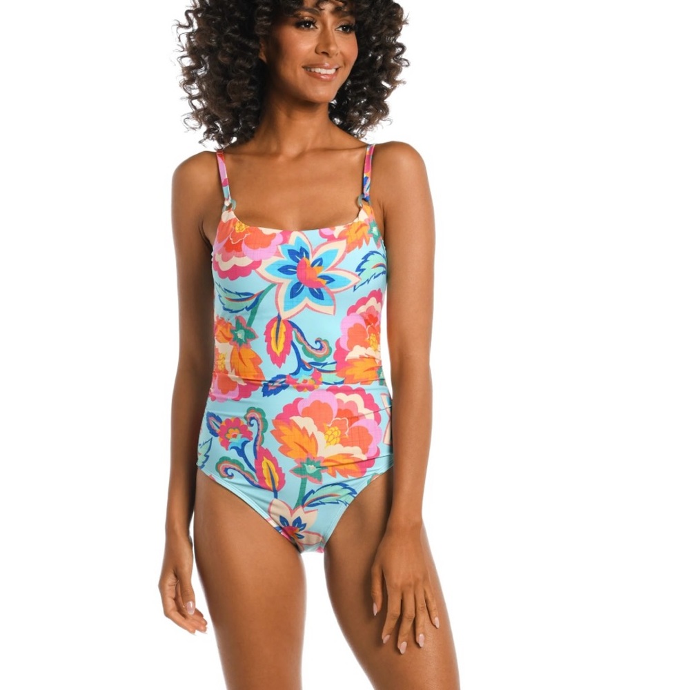 NWT La Blanca one piece blue floral print swimsuit size 8